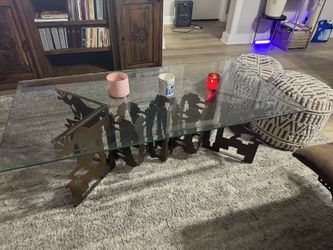 Glass And Vintage Iron Coffee Table 