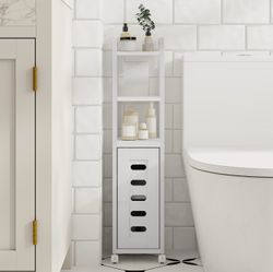 Bathroom Storage Cabinet - Toilet Paper Storage Cabinet, Small Toilet Paper Holder with 4 Wheels, Bathroom Organizer with Adjustable Shelf, for Small 