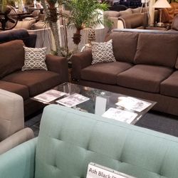 Brand New Brown Chenille Fabric Sofa + Loveseat 2PCs Set