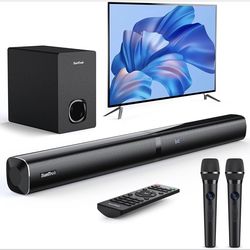 Soundbar with Subwoofer for TV, Sound Bar with Wireless Microphones - Theater Surround Sound System