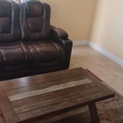 Leather Reclining Sofa and Coffee For Sale 