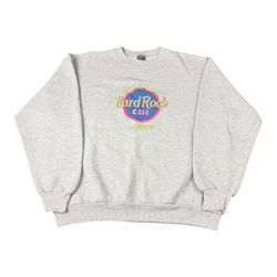 Vintage Hard Rock Cafe Save The Planet London Neon Crewneck Sweatshirt Bootleg Adult Size Large L Made in USA Screen Stars Tag