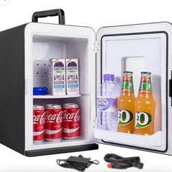 Mini Fridge Cools & Heats, 15 Liter Refrigerator with AC/DC Power, Car Fridge, Makeup Skincare Fridge
