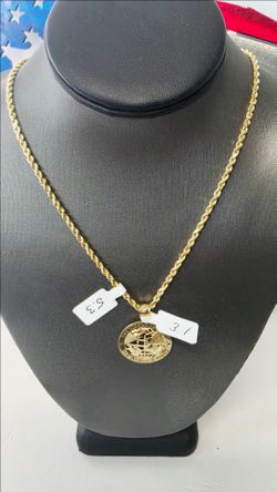 10k 24inch 3mm Hollow Rope Chain and 10k Pendant