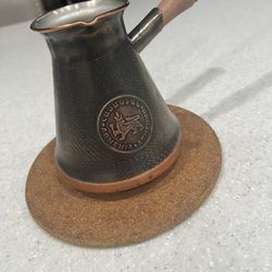 Handmade Armenian Coffee Pot 21 Fl Oz - Copper Jazva Ararat - Turkish Arabic Greek Cezve Jezve Ibrik Turka Jazve Maker - wooden handle - (7 cup (21 US