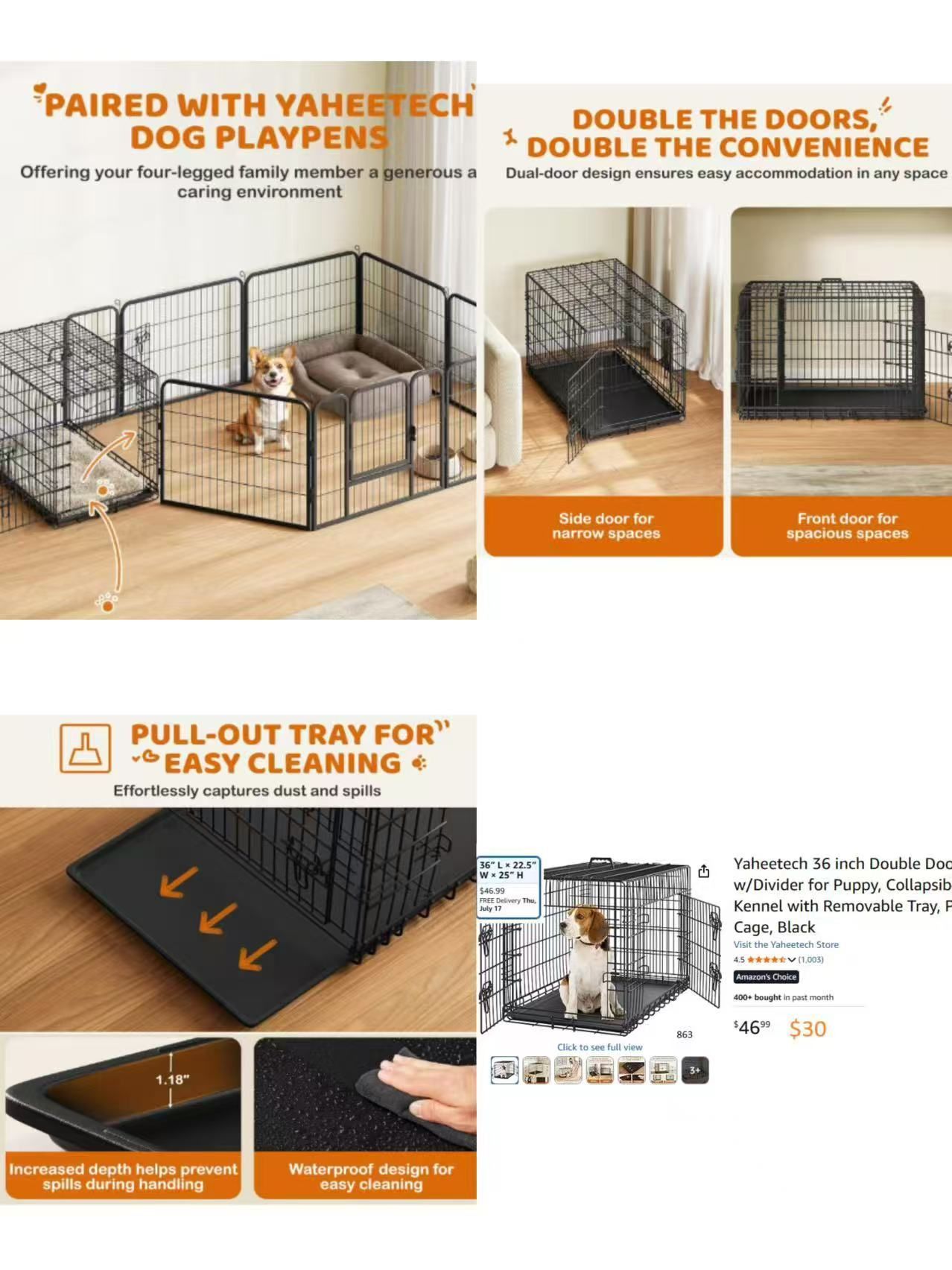 Double Door Metal Wire Dog Crate