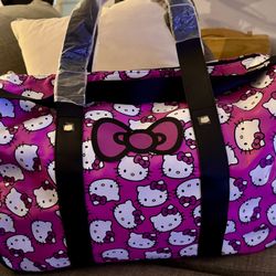 Brand New Hello Kitty Hot Pink Rolling Duffle Luggage Bag