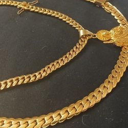 14k Gold Cuban With Pendant Set