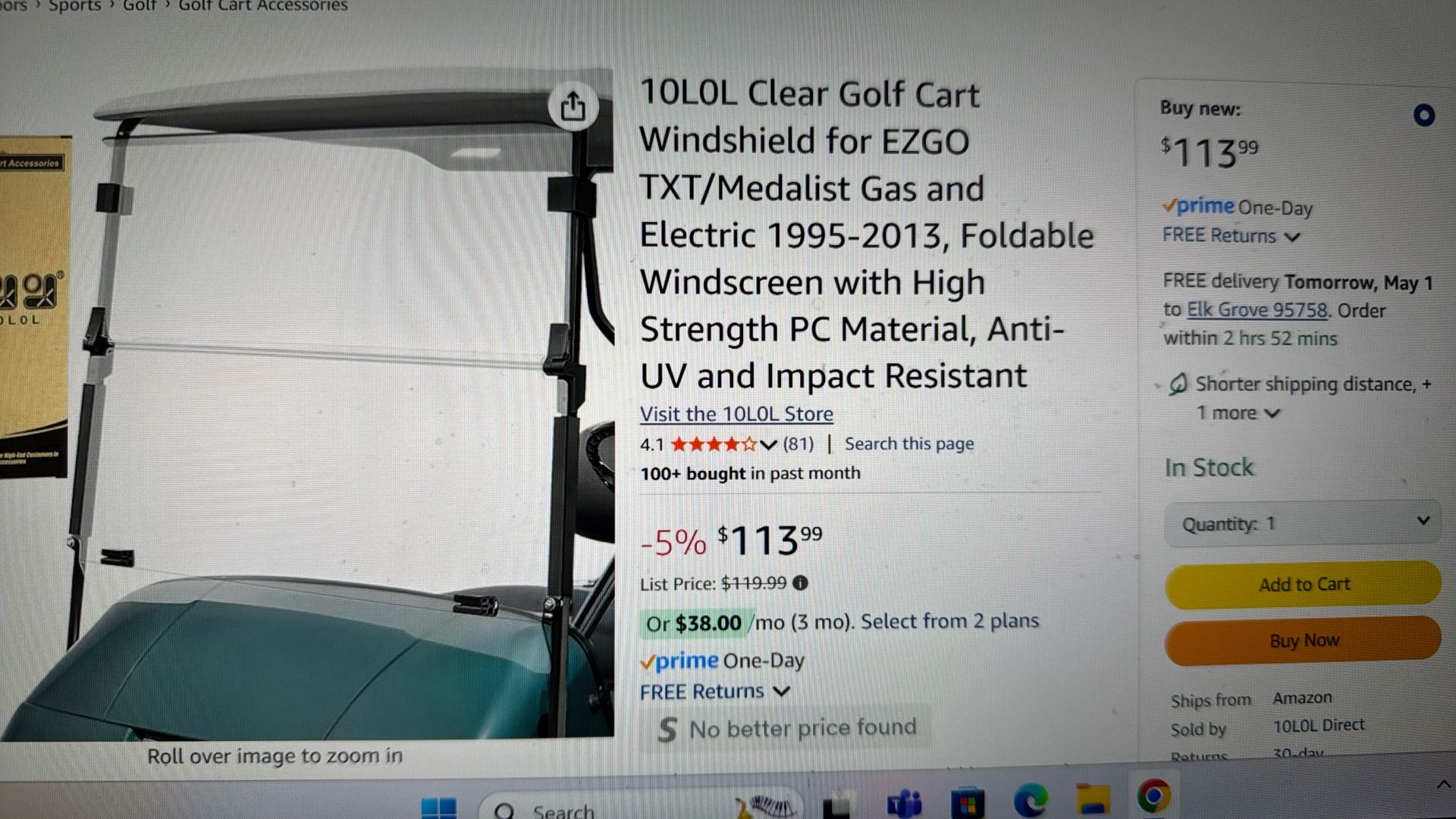 EZGO TXT Clear Windshield