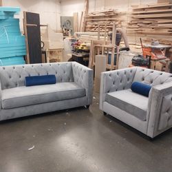 BRAND NEW SOFA And LOVESEAT SET, Velvet Grey FABRIC,  CUSTOM MADE AVAILABLE 