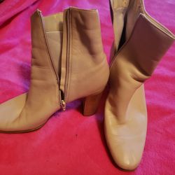 Beige Soft Leather Ankle Boots. Size 8