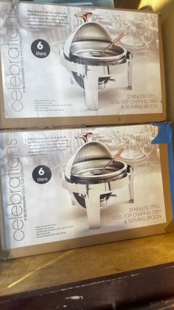 STAINLESS STEEL ROLL-TOP CHAFING DISH  With Spoons (2)
