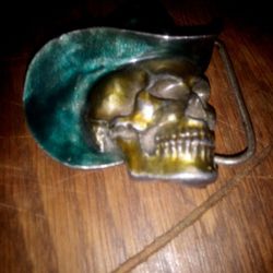 Bergamot Brass Cowboy Hat Skull Belt buckle  Thumbnail