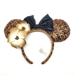 Disney Parks Minnie Mouse Ears Black Gold Plumeria Aulani Resorts Headband