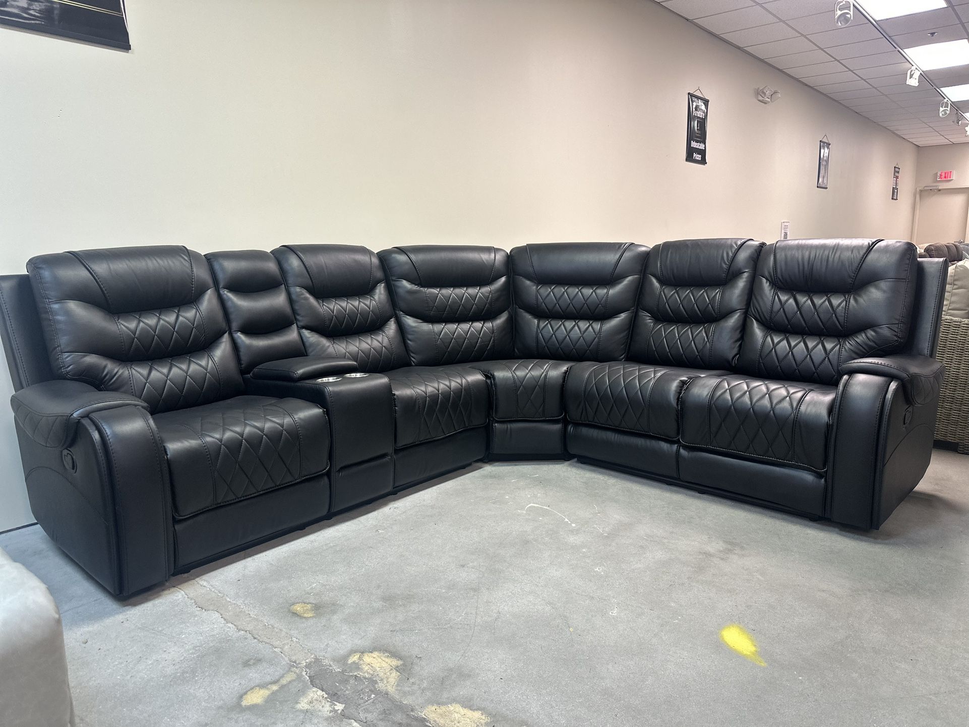 Black Sofa Sectional - 3 Recliners - BRAND NEW