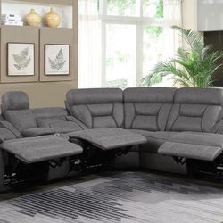 Upholstered Power Reclining Sectional Sofa Grey- Shop Now Pay Later $39 Down 