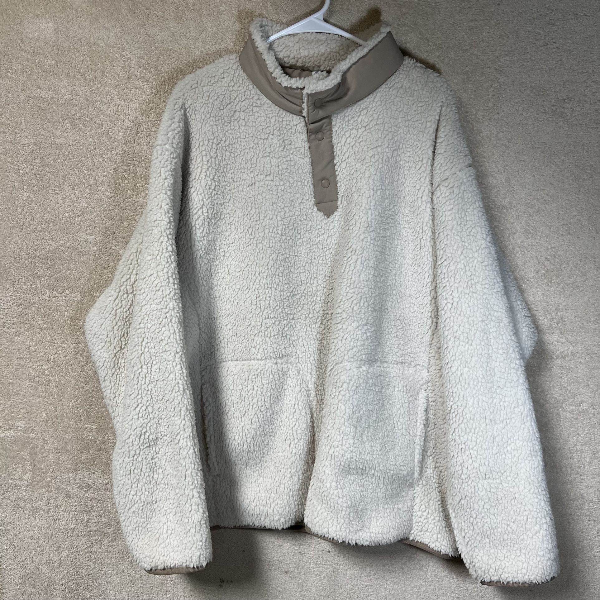 Uniqlo x White Mountaineering Sherpa Fleece Snap T Jacket Mens XXL Cream Beige