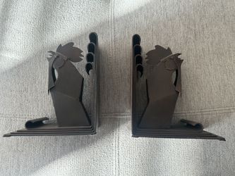 REPRODUCTION Pair Of Edgar Brandt Iron “Rooster” Bookends Heavy
