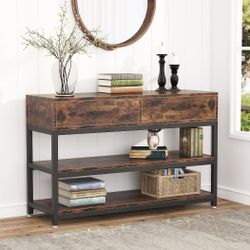 New Rustic Console Sofa Table with Drawers, Industrial TV Stand