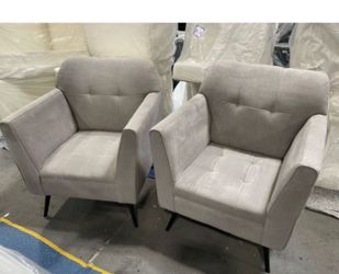 Pair of Gray Tufted Accent Chairs