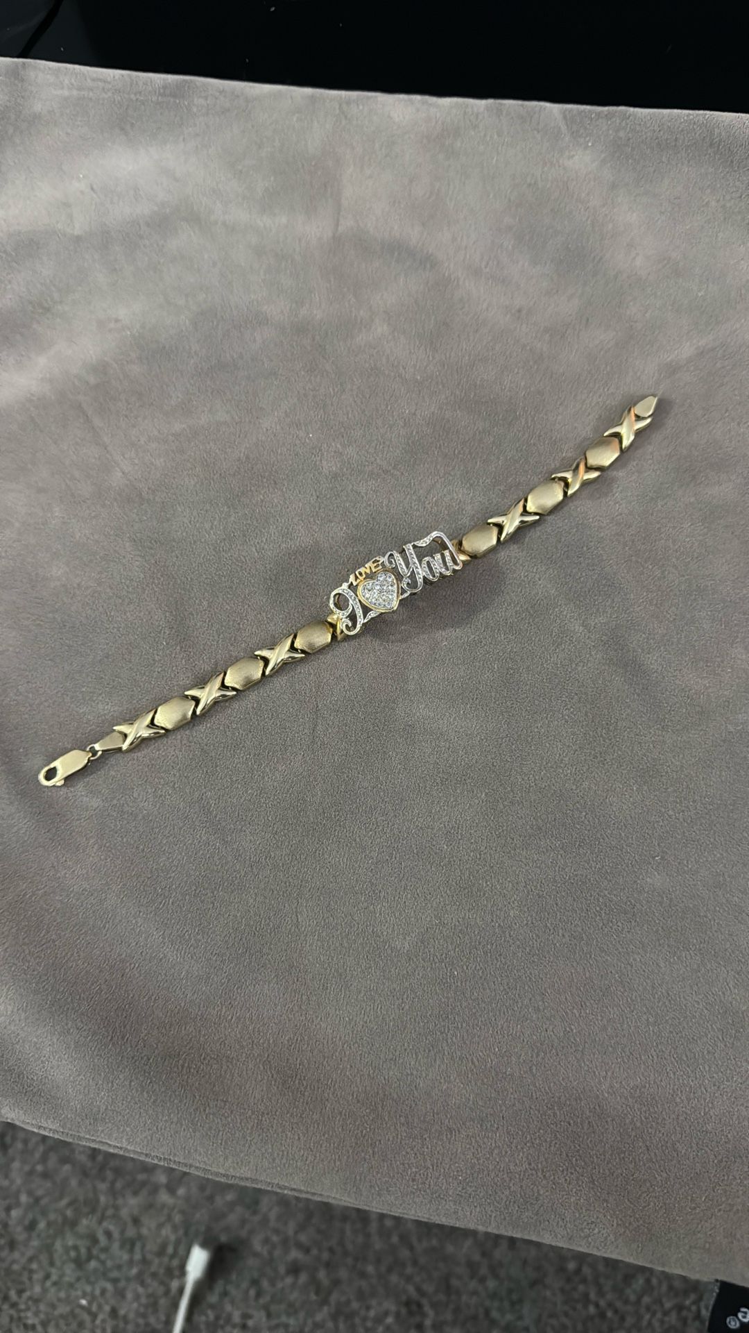 Real 10k Yellow Gold "Hugs & Kisses" XO "I Love You" Bracelet 7mm