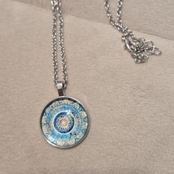 Blue Silvertone Mandela Necklace 