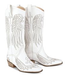 New Embroidered White Cowboy Boots
