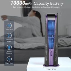 Bladeless Tower Fan for Home, 10000mAh Battery Operated Portable Fan with 3 Speeds