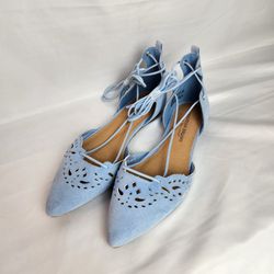 New Christian Siriano for Payless Women's Suede Flat Shoes Baby Blue Size 7.5 