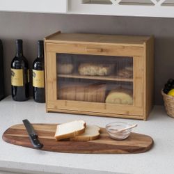HOME BASICS 2 Tier Bamboo Bread Box Peek Acetate Window