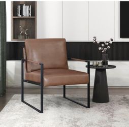 Faux leather brown accent chair