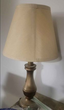 "Create Success" Brass Table Lamp with Beige Shade