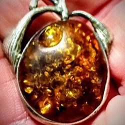 Amber In Stirling Silver Pendant 