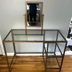 Crosley Furniture Aimee Adjustable Tempered Glass Vanity Desk/Mirror Bronze / Gold