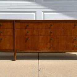 9 Drawer Solid Walnut Wood Mid Century Dresser / Made By: West Michigan Furniture
