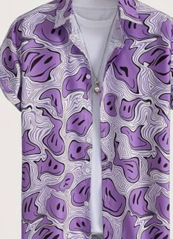 Purple white melting face men’s button up shirt