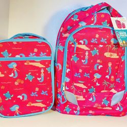 Crckt Youth 2 Piece Backpack set with Matching Lunch Kit by Crckt.  Light  Pink. Mermaids 