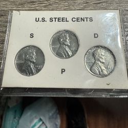 1943 U.S. Steel Cents 3-coin Wheat Penny Mint Set. Multiple Errors On Each Coin 