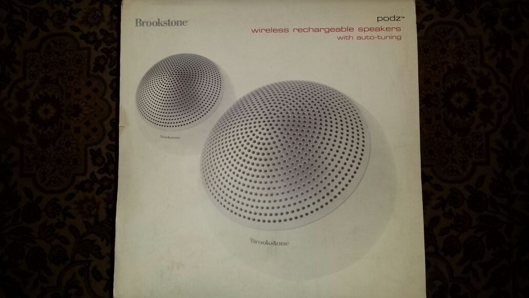Brookstone Podz wireless rechargeable speakers with auto tuning