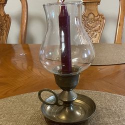  Brass Hurricane Candle Lamp with Glass Shade