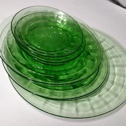 Lot Of Vintage Green Depression Dishes