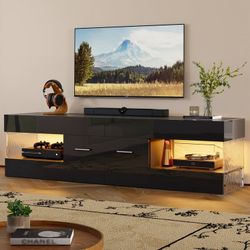 Bestier Black High Gloss TV Stand for TV up to 65" LED Television Entertainment Center Modern TV Cabinet with Storage Drawers