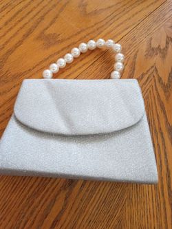 Silver Glitter Clutch with Pearl Handle