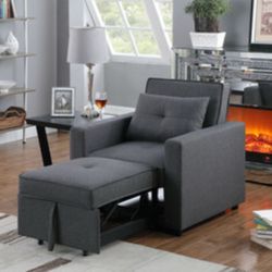 33.25"W Dark Gray Linen Convertible Sleeper Chair