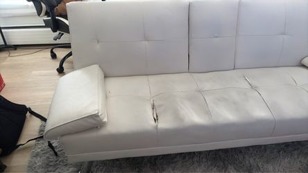 White Faux Leather Futon Sofa