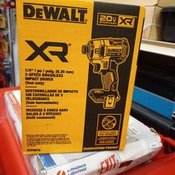 DEWALT 20V MAX XR 1/4"/PO/ PULG. (6.35 mm) 3 - SPEED BRUSHLESS IMPACT DRIVER (TOOL ONLY)