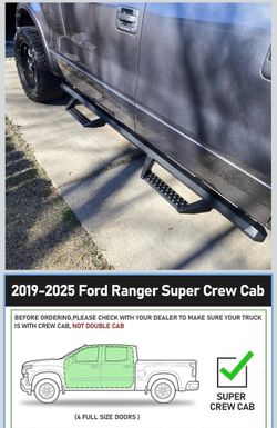 LA Zona Auto Parts 2019 to 2026 Ford Ranger Crew Cab Off Road Running Boards Side Step Estribos Gradas