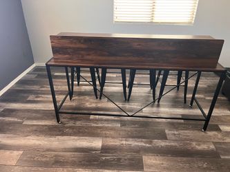 Wood & Metal Bar Table with 4 Black Stools