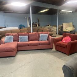 Nice Red Sectional Sofa and Armchair Set (delivery available, see details)