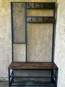 Industrial Hall Tree with Bench and Hooks